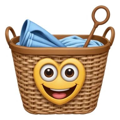 Laundry basket with magic wand and eyes and a mouth sticker