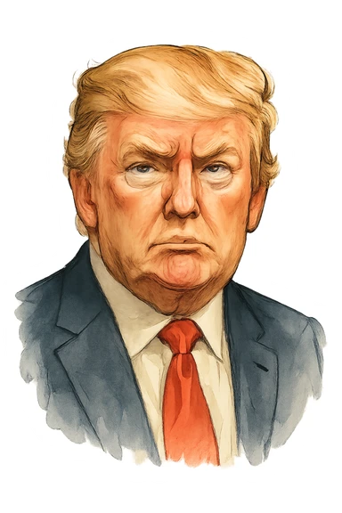 Дональд Трамп в слегка рисованном, но при это объемный стиль, прозрачный фон sticker