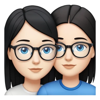 Lesbian couple in a loving embrace. One white with black straight hair and blue eyes. One white with brown straight hair and blue eyes with glasses.  sticker