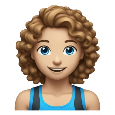 smiling girl weightlifting with fair skin, long brown curly hair and blue eyes sticker