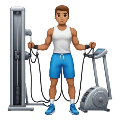 athlete standing next to cable-machine with cable tied to ankle cuffs sticker