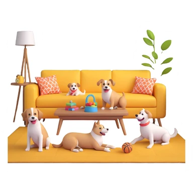 dog family playing in a cheerful living room sticker