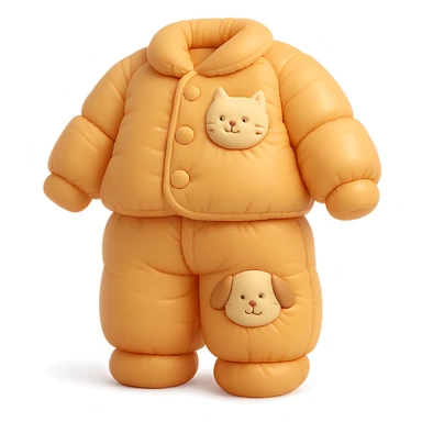 A cozy pajama set with a cat and a dog sticker