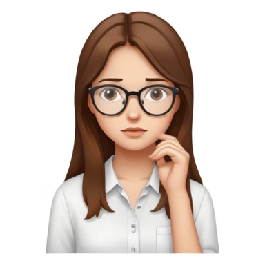 thoughtful girl with glasses, long brown hair, wearing a white shirt sticker