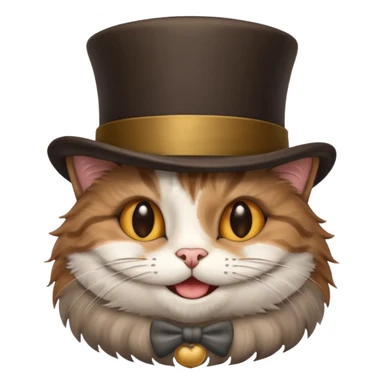 smiling fluffy tabby cat with a brown top hat sticker