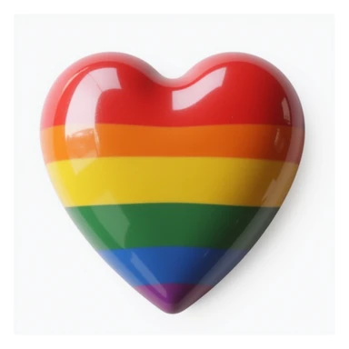 a realistic glossy heart with rainbow pride stripes, photorealistic style sticker