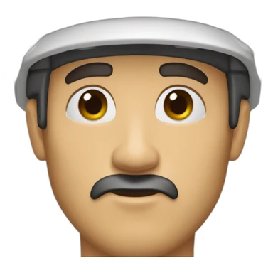 Man, thin face, dark brown beard, 10cm long, up to the nose, protruding ears, green eyes, beginning of unibrow, wearing black and red cap. sticker