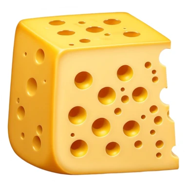A 3D cartoon wedge of yellow cheese with round holes, bright tone, soft shadow, Memoji-style. sticker