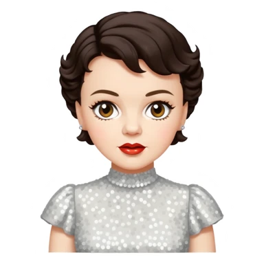 Judy Garland with short dark brown hair, white sequin dress sticker