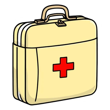First aid medical kit with bandages and medicine visible sticker