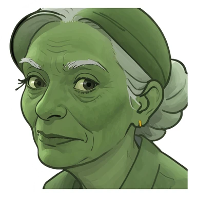 Two women stand close together. The first one looks old. The second one looks young. sticker