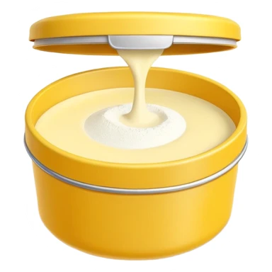 cornstarch in tin or box, simple lid, open, fine white powder inside, clean minimal yellow or neutral container, no branding, no spoon, no faces, clean 3D style, soft shadows, transparent background, emoji scale sticker