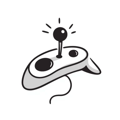 A hand-drawn sketch of a joystick controller with action lines sticker