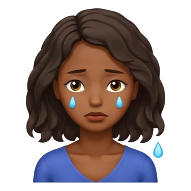 Sad face with tears,  dark brown skin color black women wavy hair shoulder length, eyes slightly closed sticker
