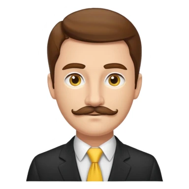 ["Fair-skinned man with brown hair and thin moustache, wearing a suit and yellow tie."] sticker