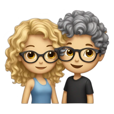 boy with curly blonde hair and glasses kissing girl with wavy black hair and glasses sticker