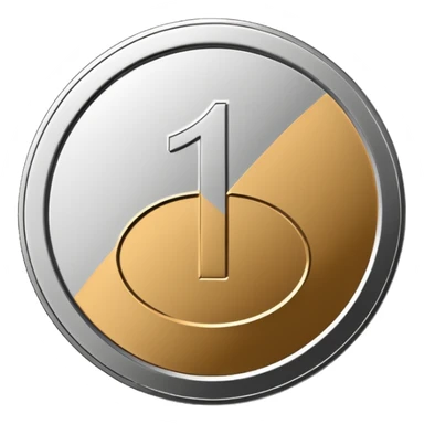 Emoji icon of a metal coin with engraved number 1, minimalist style, isolated, only metal color sticker