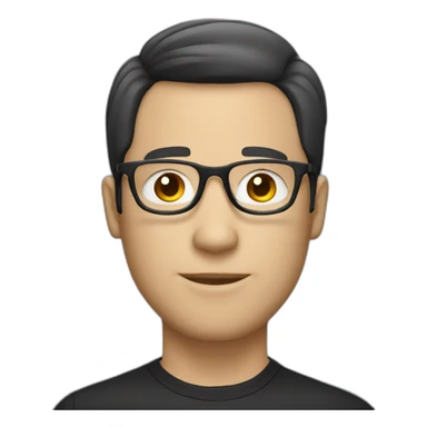 white guy with black bob hairstyle and glasses with black frame sticker