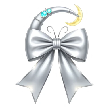 Elegant silver bow with glowing string, crescent-moon motifs. sticker