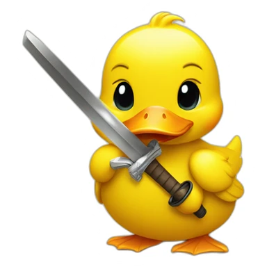 A yellow duck with a katana sticker