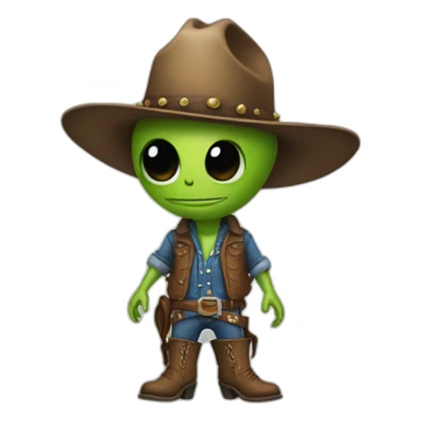 alien wearing a cowboy hat and boots sticker