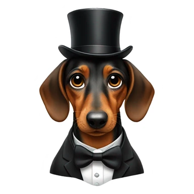 Daschund in a tuxedo wearing a tophat and a monacle sticker