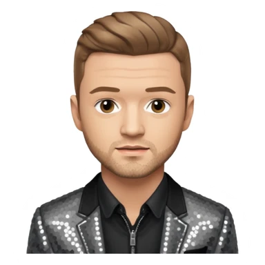 Justin Timberlake with gray sequin jacket, black shirt , light brown hair, light skin sticker