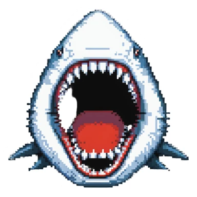 shark face close-up with pointy white teeth in open jaws sticker