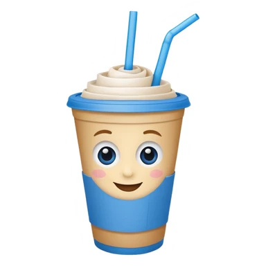 drink in a paper cup and straw, the cup has eyes and mouth sticker
