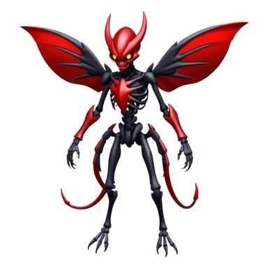 Futuristic skeletal shiny glossy edgy dark shady shadowy evil Scizor-Bisharp-Darkrai-Fakémon-hybrid-creature (full body) with white rib cage  sticker