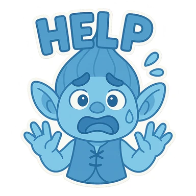 Change the troll character to a blue color scheme while keeping the chibi stickers style and maintaining the transparent background. sticker