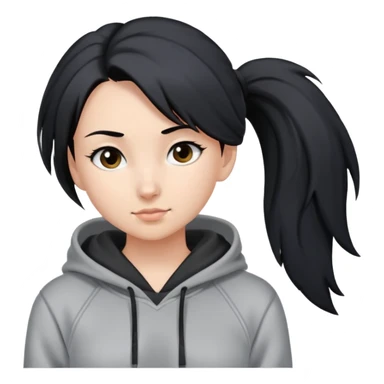 A girl in a grey hoodie and a black hair in a pony tail sticker