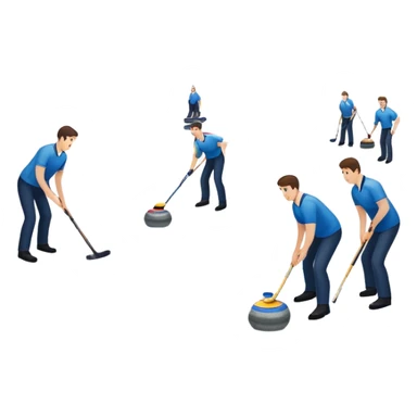 An icon showing a curling match on an indoor ice stadium, with a polished curling stone gliding toward the target and players sweeping. Spectators watch from stands, and flags hang above the rink. Transparent background highlights strategy and focus in the sport of curling. sticker