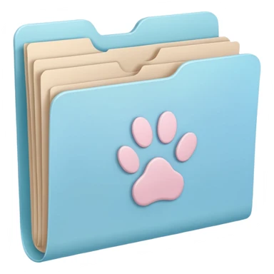 a pastel folder of documents with a pawprint on it sticker