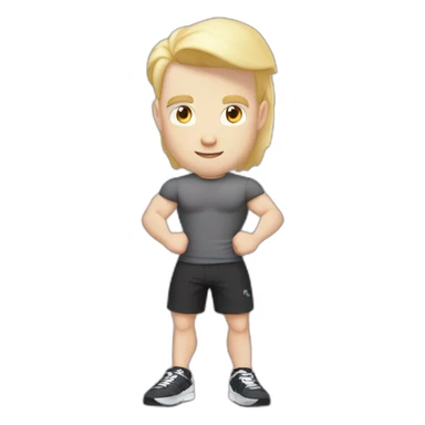 Pale skinned Fit Man With the biceps and blonde hair in black shirt, gray sports shorts and white Sneakers Writing text on the flipchart sticker
