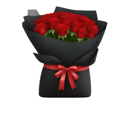 Bouquet of red roses in a black package sticker