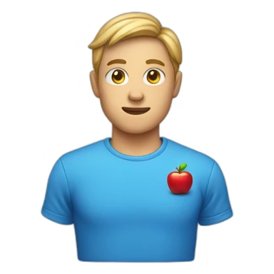 blue shirt with an apple on it sticker