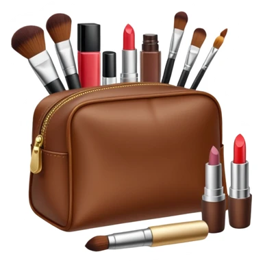 Brown Cosmetic Bag with cosmetics sticker
