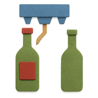 icon representing the 'bottling' step in wine making process, paper craft style sticker