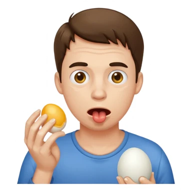 guy drooling alot of spit, holding egg sticker