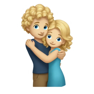blonde blue eyed girl hugging boy with curly brown hair sticker