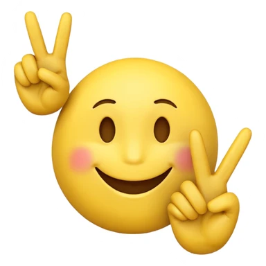 Create a 3d emoji of smiley with fingers showing peace sign. Background is white sticker
