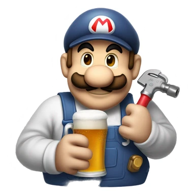 Mario plumber drinking beer with a shirt that says “HOPE” with a pipe wrench logo sticker