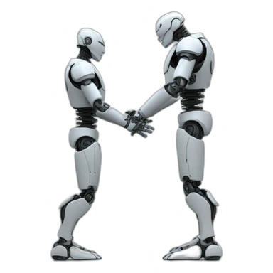 robot stretch shake hands with human， chest Shot, lateral view sticker