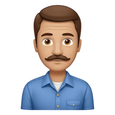 man with mustache, brown hair, 50 years old, shirt, high temple sticker
