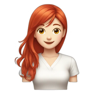 Girl, Japanese girl, long red hair, white shirt, happy face sticker