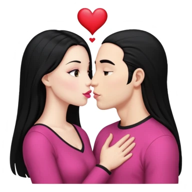 👩🏻‍❤️‍💋‍👨🏻 this one but the man should be bald. white woman with long black hair and white bald young man whoitiut hair and a heart between their heads. she has pink lips and both have brown eyes. sticker