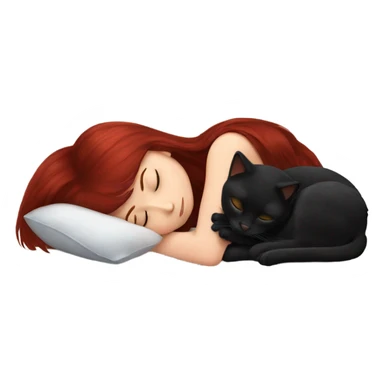 Dark red hair girl sleeping with a black cat  sticker