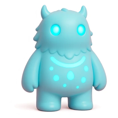monster with glowing blue eyes and bioluminescent patterns on its body, dark background, toy-like sticker