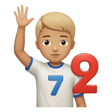 Boy doing 67 with hands in the air up to his chest and he is holding 6 in one hand and seven in the other sticker